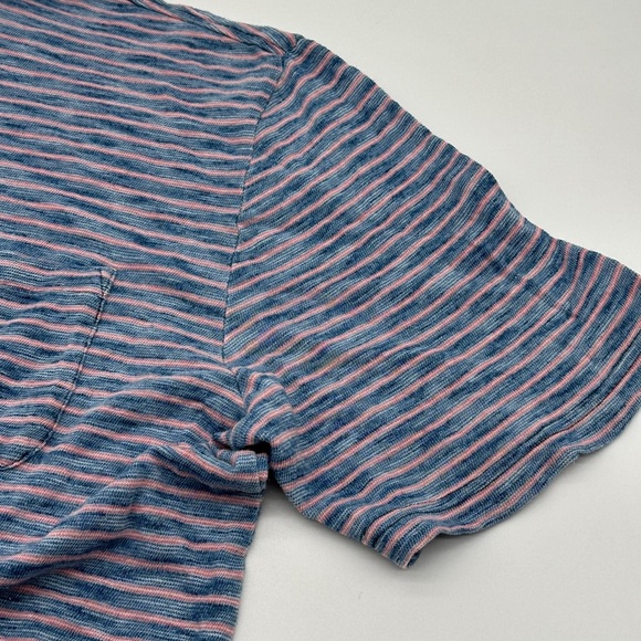 Faherty Brand Men’s Polo Shirt Striped Natural Indigo Dyed Blue/Red Sz XL - Picture 6 of 17